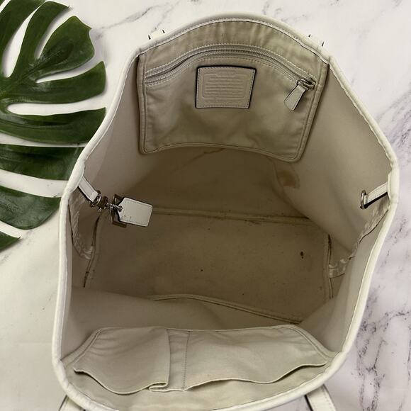 Coach City Tote Bag Purse White Gray Signature Print Coated Large Outlet - Picture 10 of 12